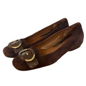 Cole Haan Air brown suede square toe buckle flats size 7
